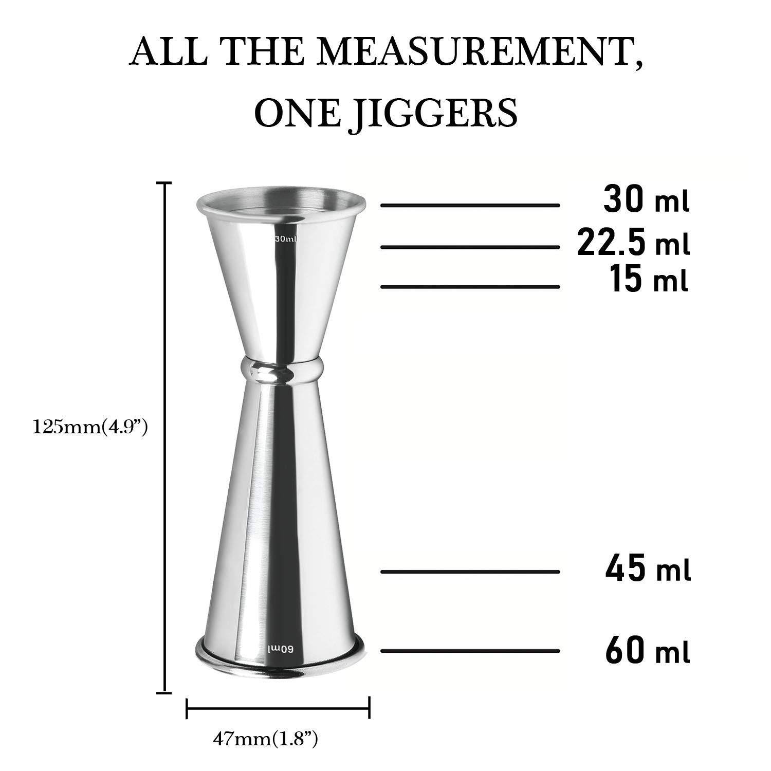 Cocktail Jigger Dual Spirit Measure Cup – 304 Stainless Steel 30ml